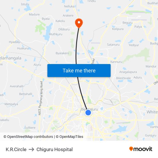 K.R.Circle to Chiguru Hospital map