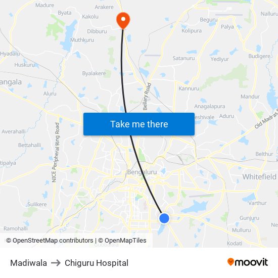 Madiwala to Chiguru Hospital map