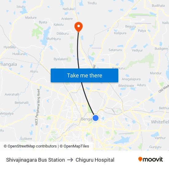 Shivajinagara Bus Station to Chiguru Hospital map