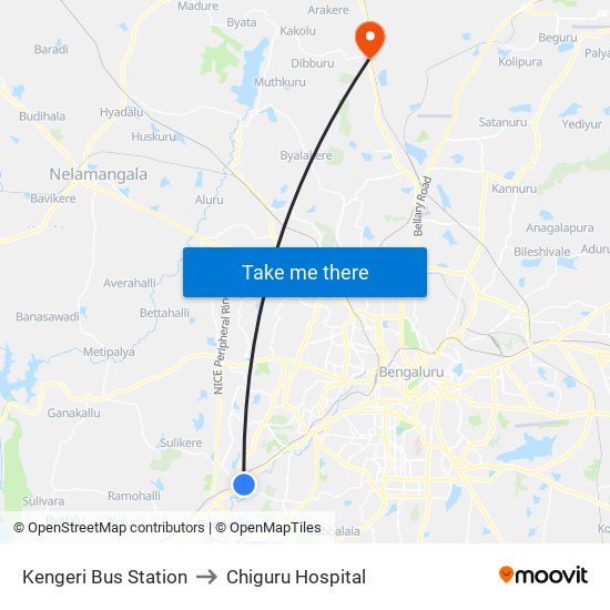 Kengeri Bus Station to Chiguru Hospital map