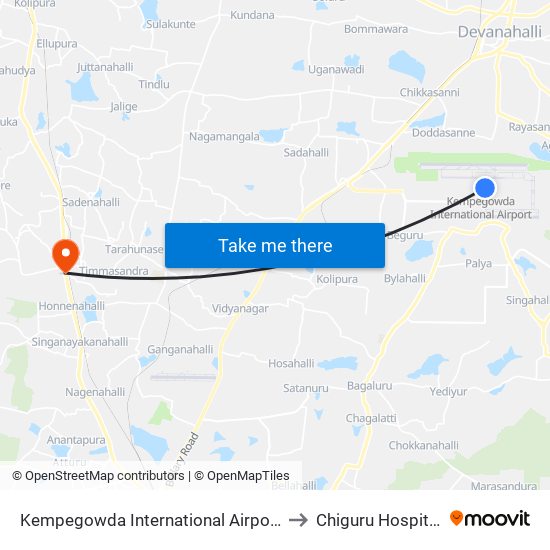 Kempegowda International Airport to Chiguru Hospital map