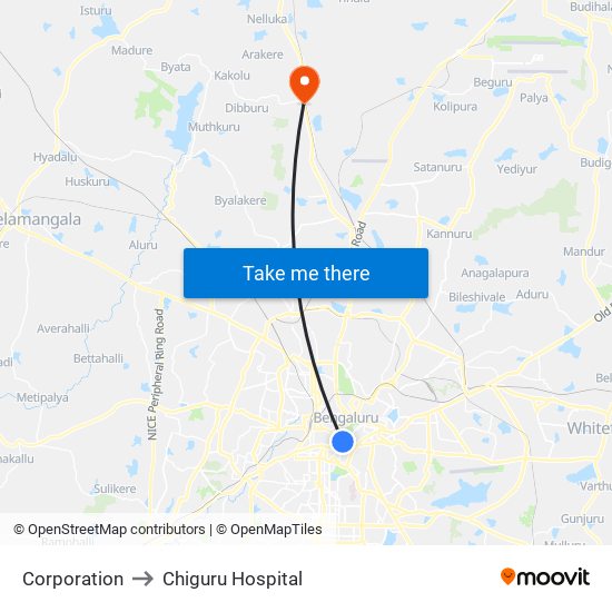 Corporation to Chiguru Hospital map