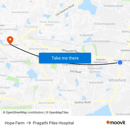 Hope Farm to Pragathi Piles Hospital map