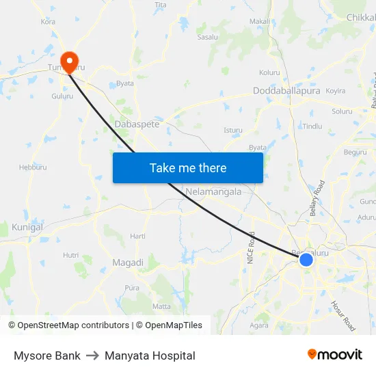 Mysore Bank to Manyata Hospital map