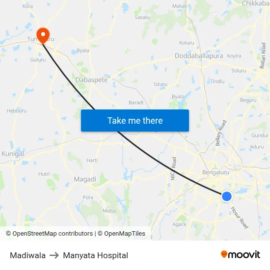 Madiwala to Manyata Hospital map