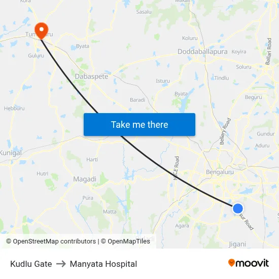 Kudlu Gate to Manyata Hospital map