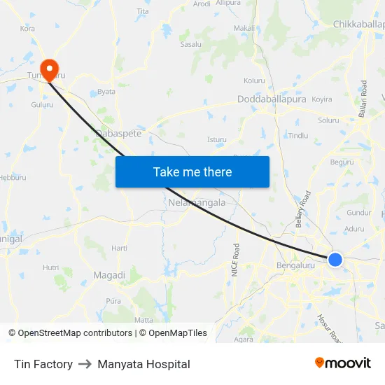 Tin Factory to Manyata Hospital map
