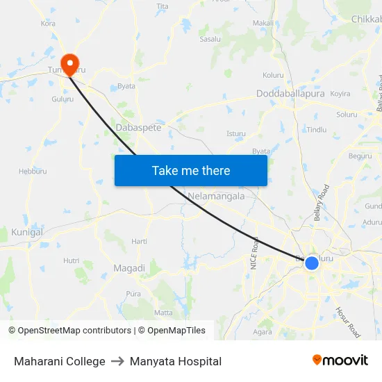 Maharani College to Manyata Hospital map