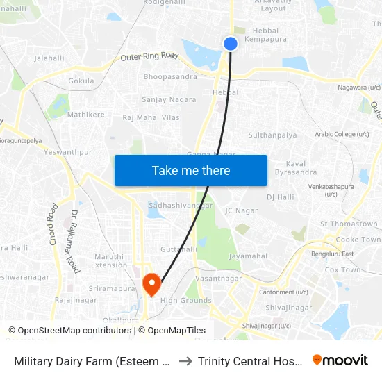 Military Dairy Farm (Esteem Mall) to Trinity Central Hospital map