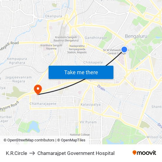 K.R.Circle to Chamarajpet Government Hospital map