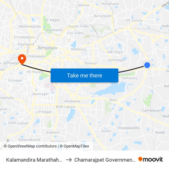 Kalamandira  Marathahalli Bridge to Chamarajpet Government Hospital map