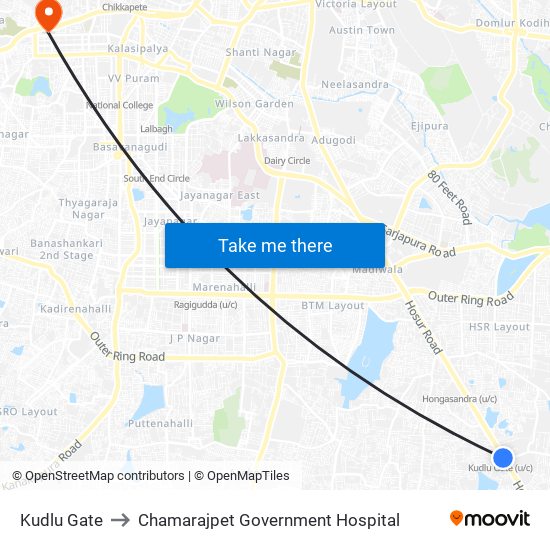 Kudlu Gate to Chamarajpet Government Hospital map