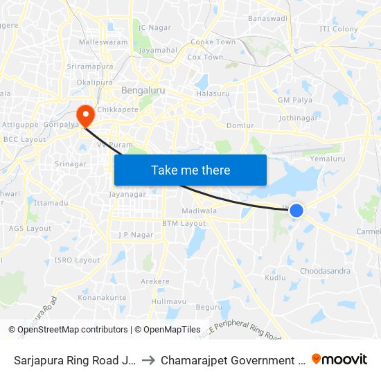 Sarjapura Ring Road Junction to Chamarajpet Government Hospital map