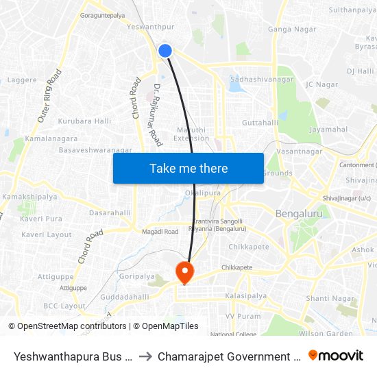 Yeshwanthapura Bus Station to Chamarajpet Government Hospital map