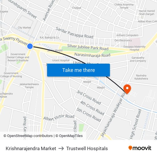 Krishnarajendra Market to Trustwell Hospitals map