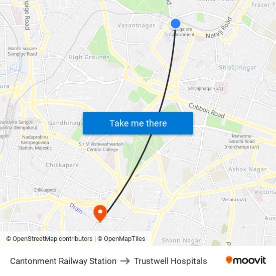 Cantonment Railway Station to Trustwell Hospitals map