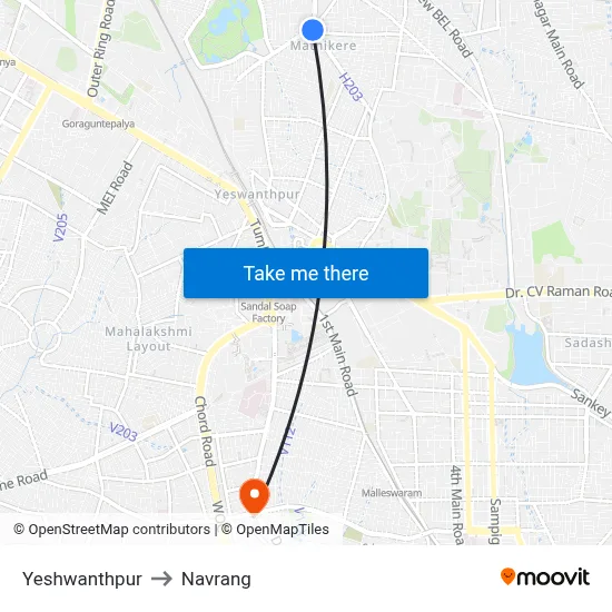 Yeshwanthpur to Navrang map