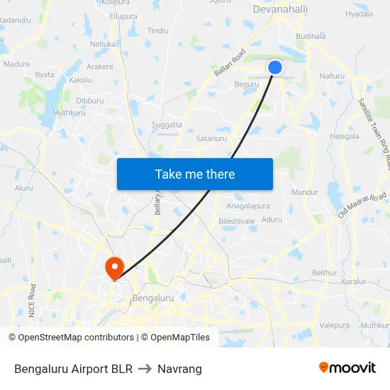 Bengaluru Airport BLR to Navrang map