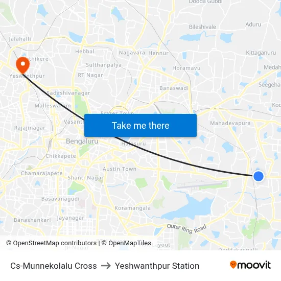 Cs-Munnekolalu Cross to Yeshwanthpur Station map