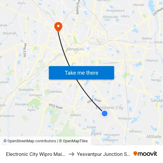 Electronic City Wipro Main Gate to Yesvantpur Junction Station map