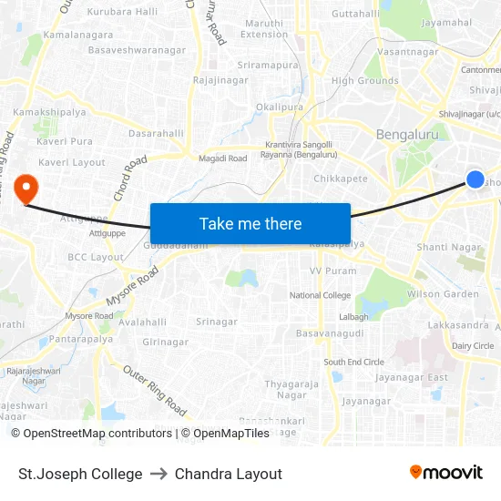 St.Joseph College to Chandra Layout map