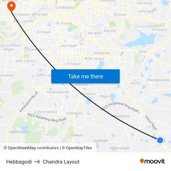 Hebbagodi to Chandra Layout map