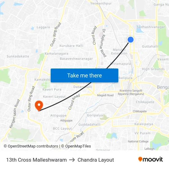 13th Cross Malleshwaram to Chandra Layout map