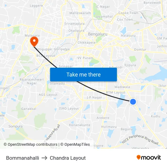 Bommanahalli to Chandra Layout map