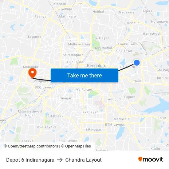 Depot 6 Indiranagara to Chandra Layout map