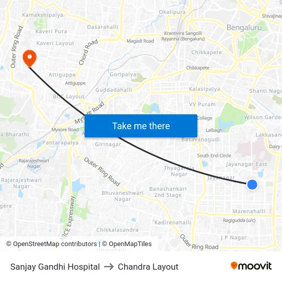 Sanjay Gandhi Hospital to Chandra Layout map