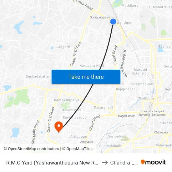 R.M.C.Yard (Yashawanthapura New Railway Station) to Chandra Layout map