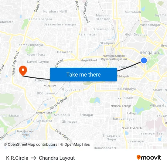 K.R.Circle to Chandra Layout map