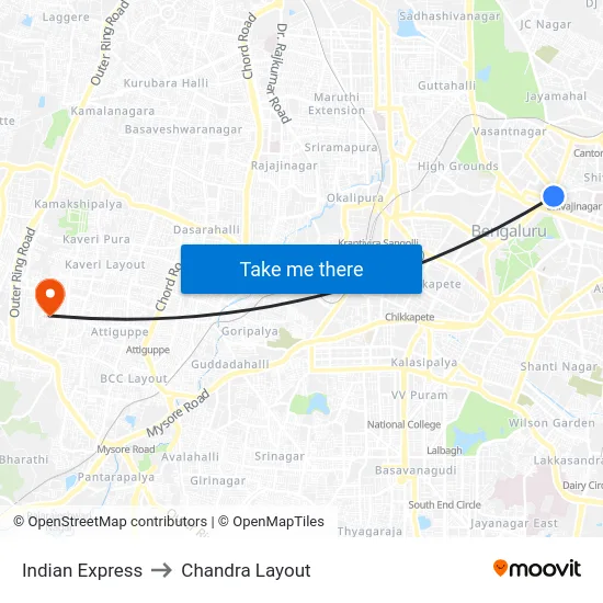 Indian Express to Chandra Layout map