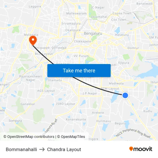 Bommanahalli to Chandra Layout map