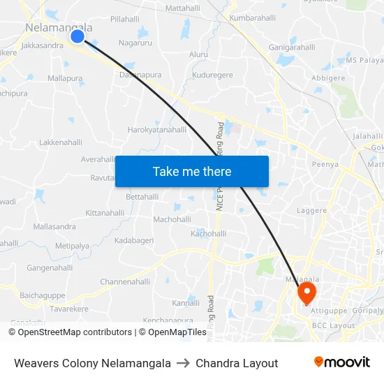Weavers Colony Nelamangala to Chandra Layout map