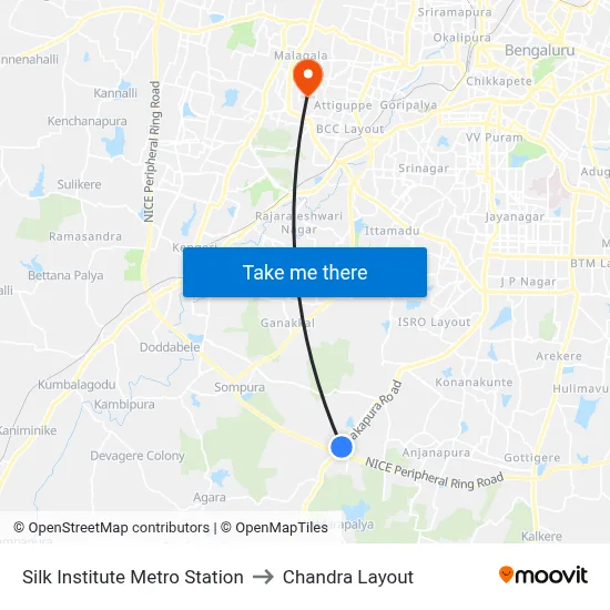 Silk Institute Metro Station to Chandra Layout map