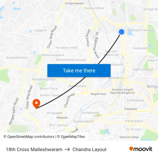18th Cross Malleshwaram to Chandra Layout map