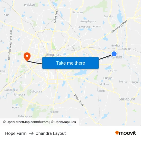 Hope Farm to Chandra Layout map