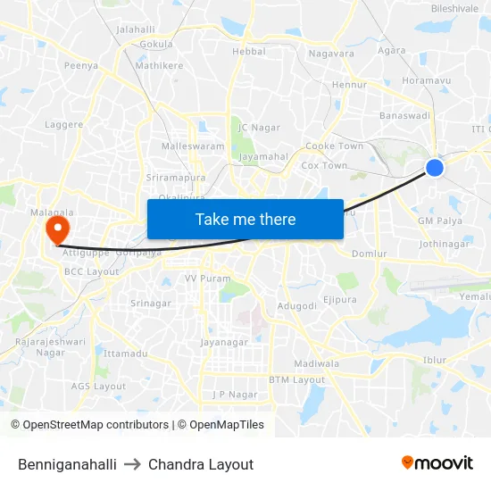 Benniganahalli to Chandra Layout map