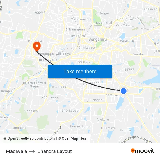 Madiwala to Chandra Layout map