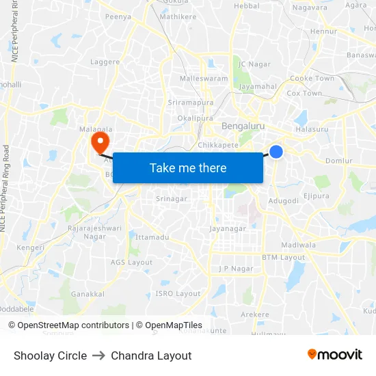 Shoolay Circle to Chandra Layout map