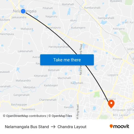 Nelamangala Bus Stand to Chandra Layout map