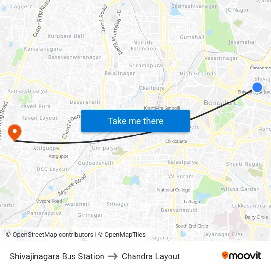 Shivajinagara Bus Station to Chandra Layout map