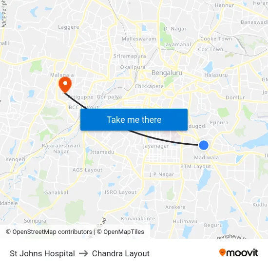 St Johns Hospital to Chandra Layout map