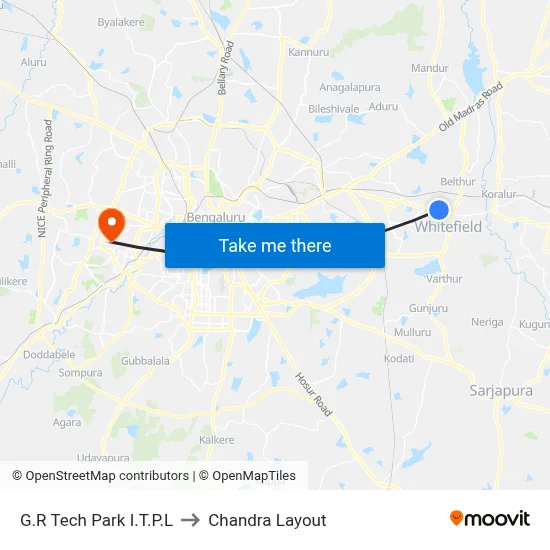 G.R Tech Park I.T.P.L to Chandra Layout map