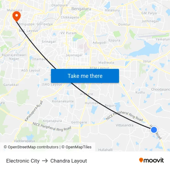 Electronic City to Chandra Layout map