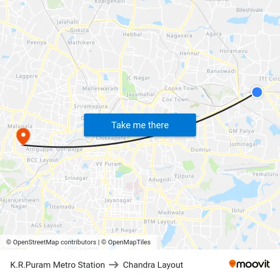 K.R.Puram Metro Station to Chandra Layout map