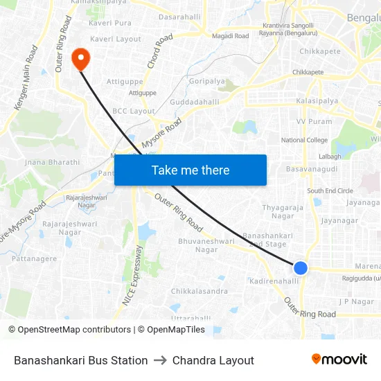 Banashankari Bus Station to Chandra Layout map