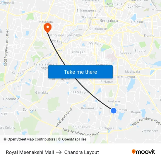 Royal Meenakshi Mall to Chandra Layout map