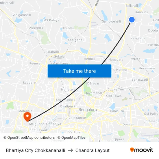 Bhartiya City Chokkanahalli to Chandra Layout map